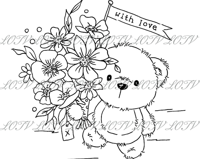 Lili of the Valley Digi Stamp - CG - James Looking Up - JPG, Bear, Flowers, Digital