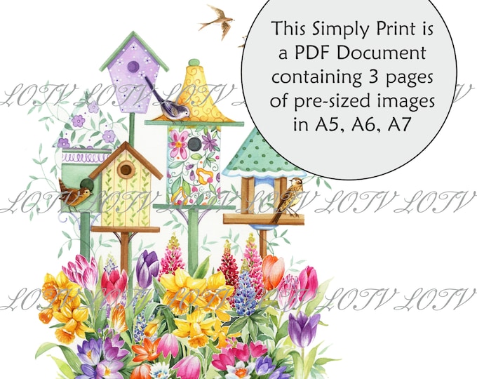 Lili of the Valley Full Colour Simply Print - Bird Houses, Gardens, Birds, English  3 Page PDF Ready to Print Document, Digital