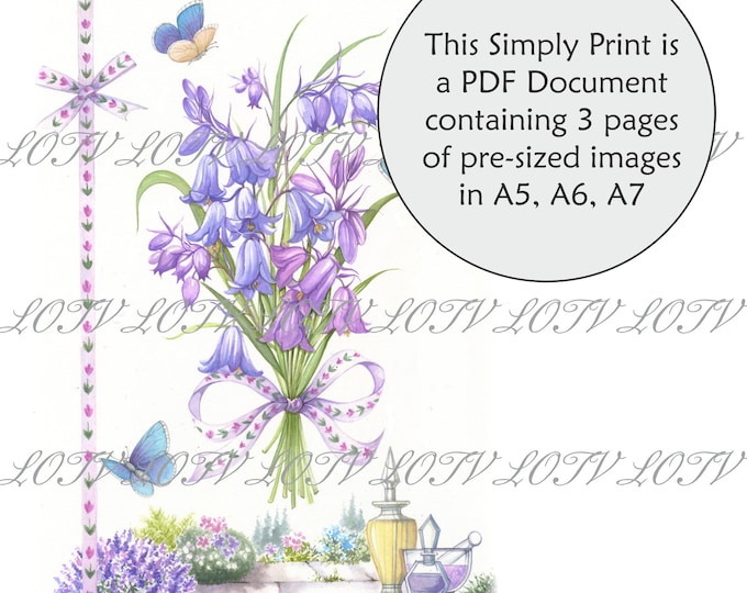 Lili of the Valley Full Colour Simply Print - Bluebells,  Floral, Spring, 3 Page PDF Ready to Print Document, Digital