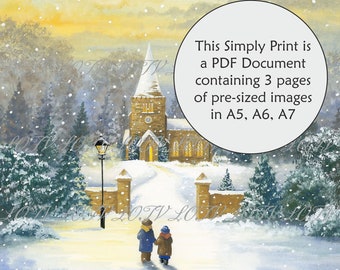 Lili of the Valley Full Colour Simply Print - Christmas Church, 3 Page Ready to Print PDF Document, Digital