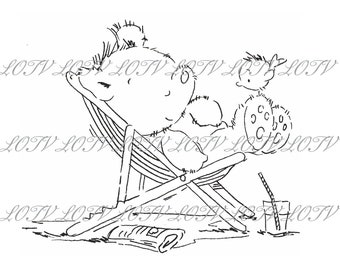 Lili of the Valley Digi Stamp - IH - Busy Bears - Deckchair Dreaming, JPEG, Boys, Men, Birthday, Male, Digital