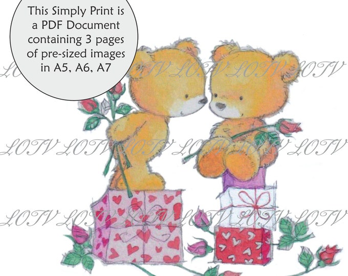 LOTV Full Colour Simply Print - IH - Teddy and Roses - 3 Page PDF, Digital
