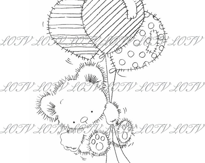 Lili of the Valley Digi Stamp - IH - Patchwork Balloons, JPEG, Teddy, Balloons, Digital