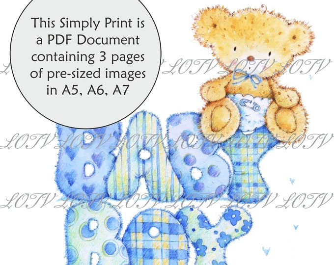 Lili of the Valley Full Colour Simply Print - Baby Boy Words, 3 Page Ready to Print PDF Document, Digital