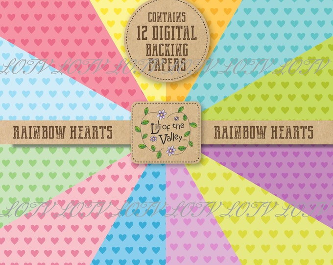 Lili of the Valley Backing Paper Set - MD - Rainbow Hearts, JPEG, Digital