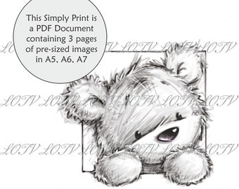 LOTV Full Colour Simply Print - CG - James the Bear Peeping, 3 Page PDF Ready to Print Document, Digital