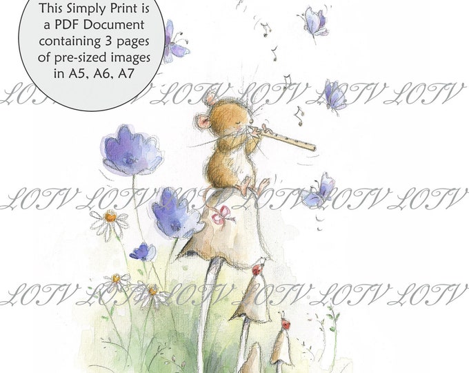Lili of the Valley Full Colour Simply Print - Magical Flute, Bunnies, Birthday, 3 Page PDF Ready to Print Document, Digital