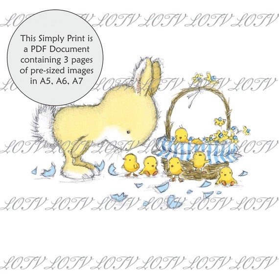 Bunny with Egg Basket Digital AS 3 Page PDF Ready to Print Document Lili of the Valley Full Colour Simply Print