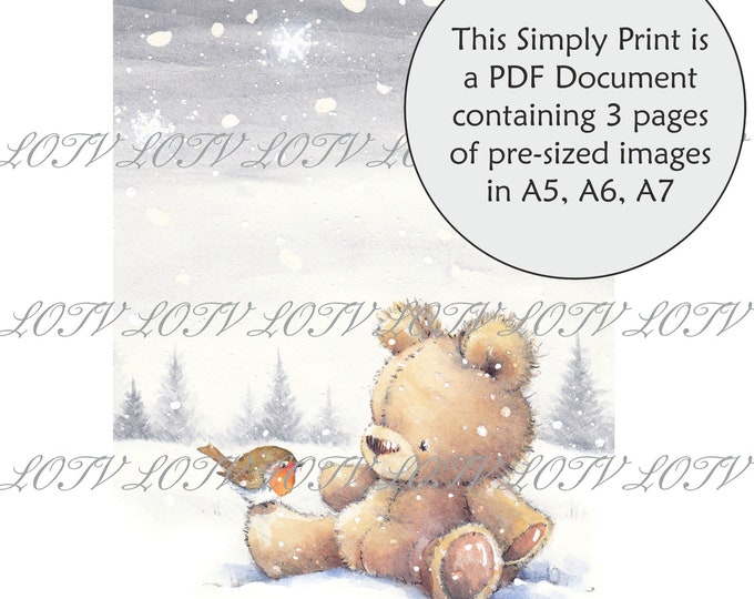 Lili of the Valley Simply Print IH - Teddy with Robin 3 Page Ready to Print Document, Digital