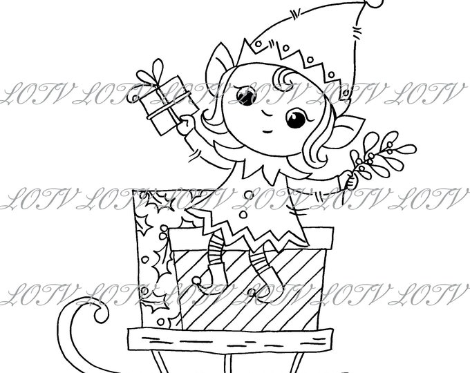 Lili of the Valley Digi Stamp - Santa's Elf, JPEG, Christmas, Xmas, Noel, Festive, Snow, Digital