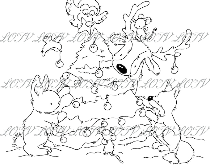 Lotv Digi Stamp - KG - Decorating the Christmas Tree, Jpg, Christmas, Festive, Noel, Digital, Artwork