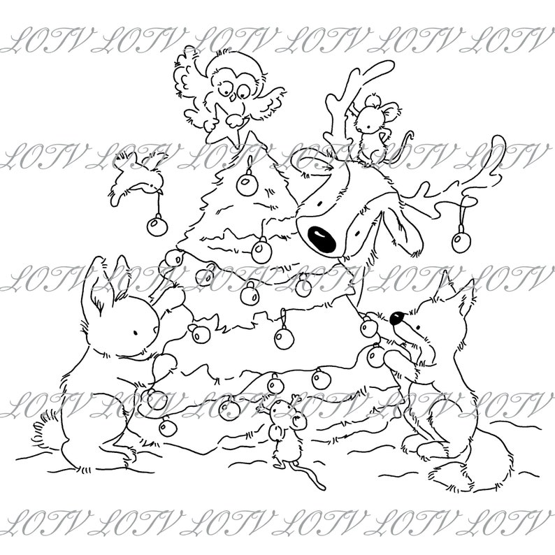 Lotv Digi Stamp KG De kerstboom versieren, Jpg, Kerstmis, Feestelijk, Noel, Digitaal, Artwork afbeelding 1