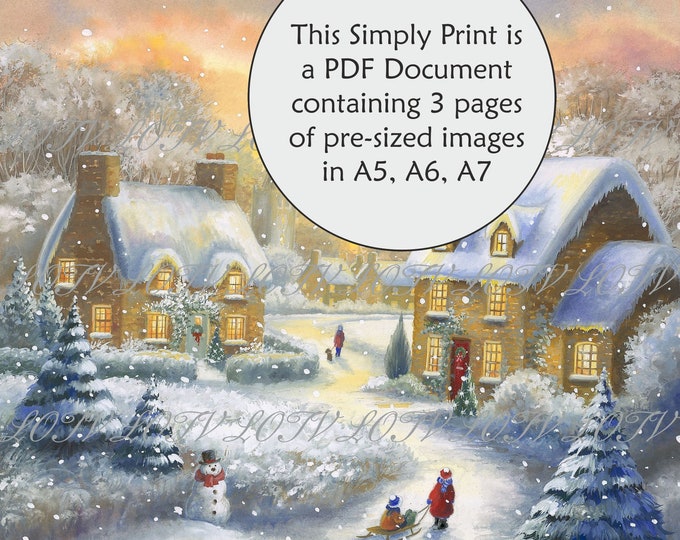 Lili of the Valley Full Colour Simply Print - Snowy Village, 3 Page Ready to Print PDF Document, Digital
