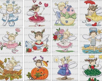 Cross Stitch Bundle - 12 Fairy Cross Stitch Calendar Charts - PDF Download Pattern