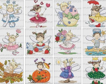 LOTV Cross Stitch - !2 Chart Bundle - 12 Fairy Calendar Charts - PDF Download Pattern