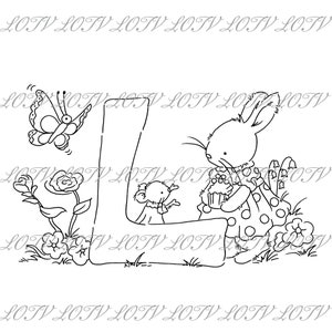 Lotv Digi Stamp - KG - Letter L - Tea Party Initialen, Jpg, Konijn en Muis, Alfabet, Digitaal, Artwork