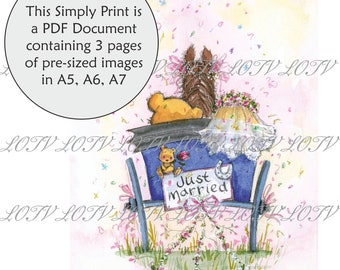 Lili of the Valley Full Colour Simply Print - GC - Wedding Bears - Carriage, Cute, 3 Page Ready to Print PDF Document, Digital