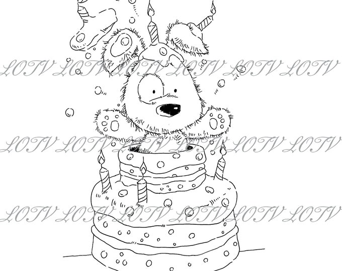 Lili of the Valley Digi Stamp - CG - Jack Patch and Puss Surprise, JPEG, Dog, Birthday, Cake, Digital