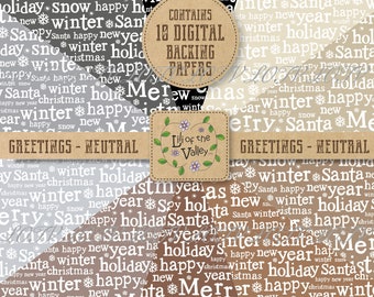 LOTV Backing Paper Set - DR - Christmas Greetings Neutral, JPEG, Digital