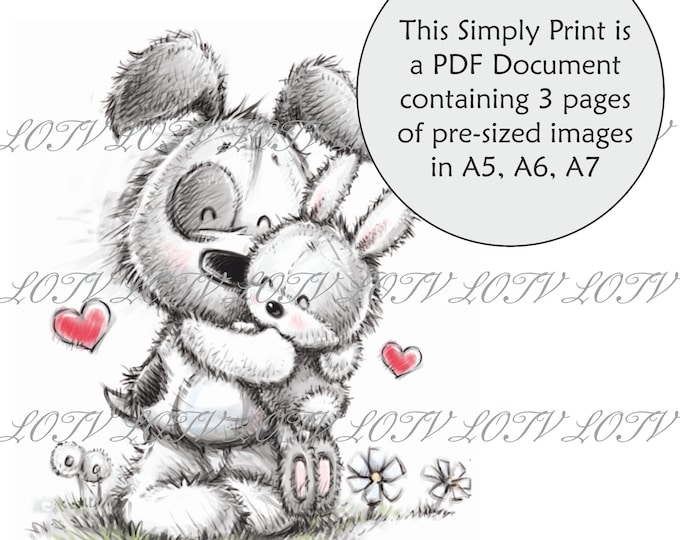 Lili of the Valley Full Colour Simply Print - CG - Big Hug, Dog, Bunny, Hugs, Friend, Love, 3 Page PDF Ready to Print Document, Digital