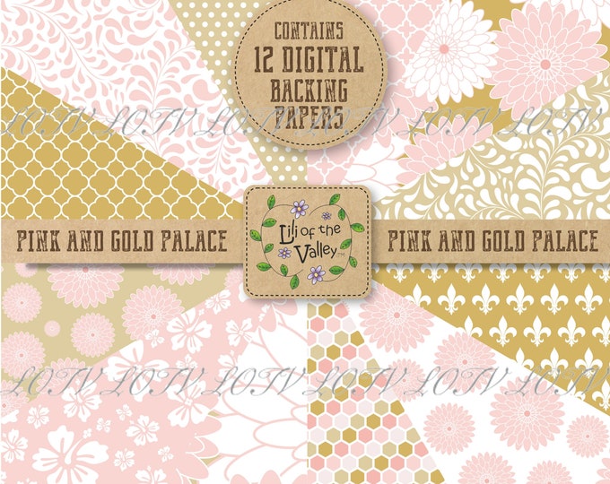 Lili of the Valley Backing Paper Set - AP - Pink and Gold Palace, JPEG, Digital