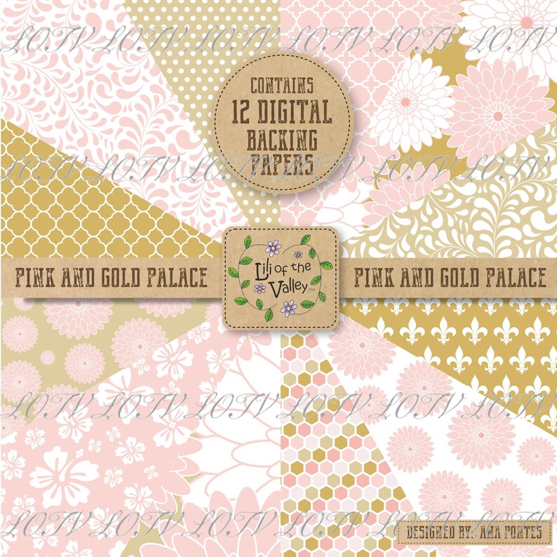 LOTV Backing Paper Set - AP - Pink and Gold Palace, JPEG, Digital - Etsy