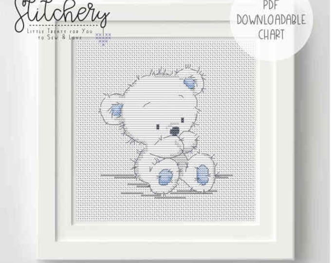 Baby Bear Blue - - Cross Stitch Downloadable Chart - PDF Pattern