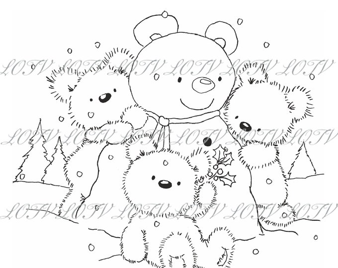 Lili of the Valley Digi Stamp - Snow Bears, JPEG, Noel, Festive, Digital