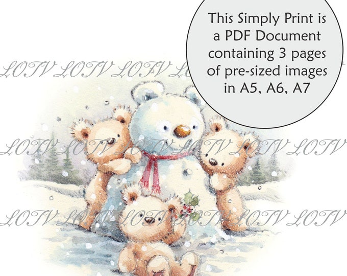 Lili of the Valley Full Colour Simply Print - IH - Snow Bears, 3 Page PDF Ready to Print Document, Digital