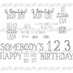 LOTV Digi Stamp Set - Saludos de bebé tradicionalmente bonitos, JPEG, Digital,