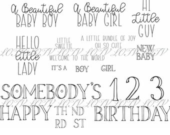 LOTV Digi Stamp Set - Traditionally Pretty Baby Greetings, JPEGs, Digital,