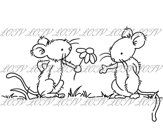 Lotv Digi Stamp - KG - Tea Party Mice Together - Jpg, Mouse, Flower, Digital, Artwork