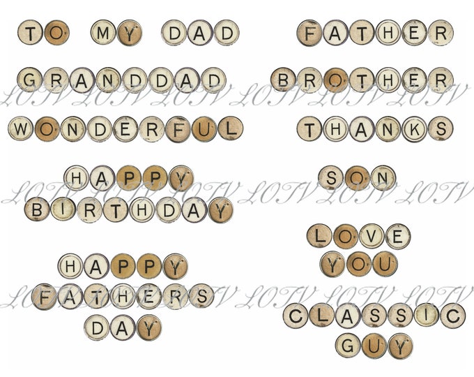 LOTV Digi Stamp Set - Typewriter Keys Greetings - Phrases - PNG, PDF, Digital Artwork