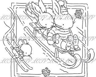 Lotv Digi Stamp - KG - Weihnachten Schlittenhasen, Jpg, Weihnachten, Festive, Noel, Digital, Artwork