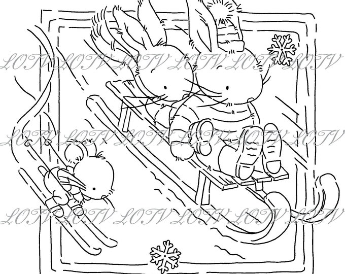 Lotv Digi Stamp - KG - Christmas Sledging Bunnies, Jpg, Christmas, Festive, Noel, Digital, Artwork