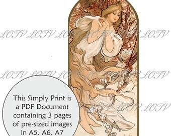 LOTV Full Colour Simply Print - Spring from The Four Seasons - Alphonse Mucha - 3 Page PDF