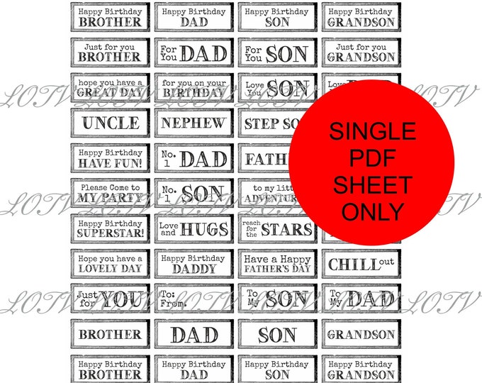 Lili of the Valley PDF Sheet of 52 Male Simple Labels, Printable PDF Sheet only