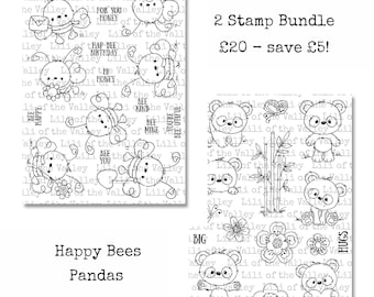 Happy Bees & Pandas Bundle - 2 x 5 A5 Stamp Sets