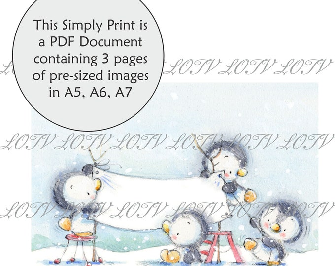 Lili of the Valley Full Colour Simply Print - IH - Christmas Sign, Penguins, 3 Page PDF Ready to Print Document, Digital