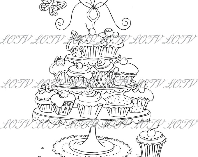 Lili of the Valley Digi Stamp - Lots of Cupcakes.  JPEG, Birthday, Greeting, Digital