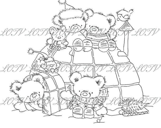 Lili of the Valley Digi Stamp - IH - Igloo Bears, JPEG, Christmas, Xmas, Noel, Festive, Snow, Digital