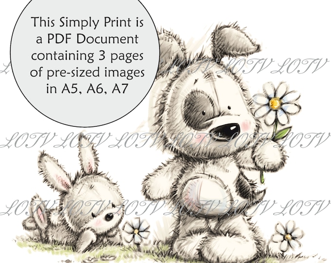 Lili of the Valley Full Colour Simply Print - CG - Handpicked - Dog, Bunny, Birthday, Flowers, 3 Page PDF Ready to Print Document, Digital