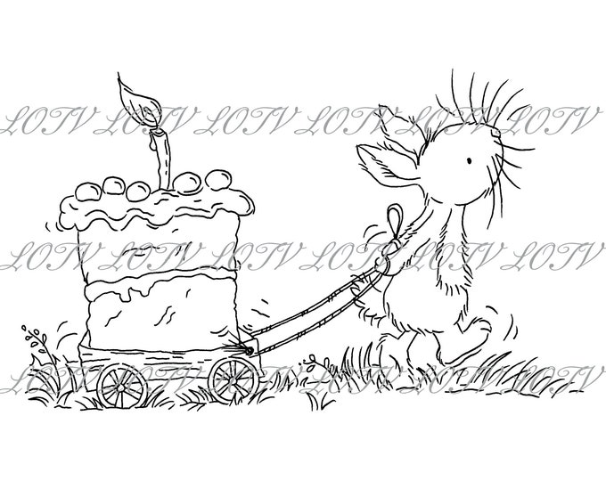 LOTV Digi Stamp - Cream Cake, JPEG, Cute, Rabbit, Birthday, Sweet, Animal, Digital