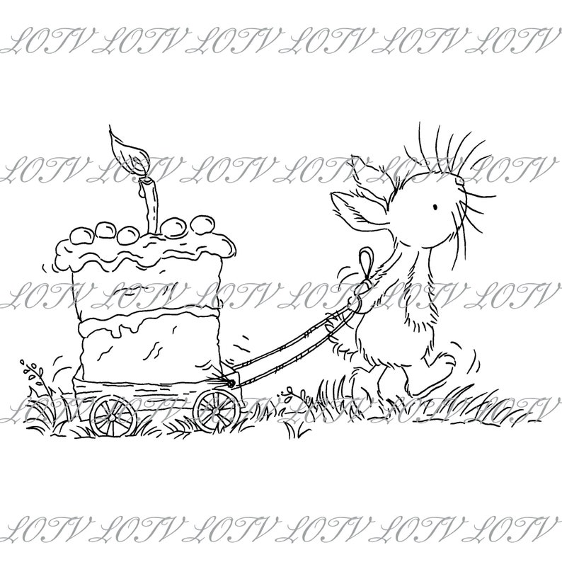 LOTV Digi Stamp Cream Cake, JPEG, Cute, Rabbit, Birthday, Sweet, Animal, Digital image 1