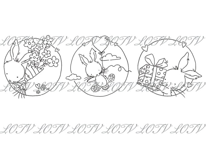 LOTV Digi Stamp - AS - Trio Bunnies Wishes, JPEG, Digital