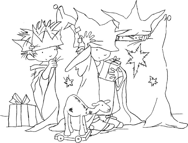 Digital Lili of the Valley Digi Stamp Christmas Cute JPEG Artwork Nativity Three Wee Kings AS
