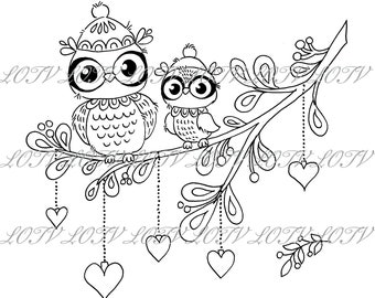 LOTV Digi Stamp - Folky Owls, JPEG, Christmas, Xmas, Noel, Festive, Snow, Digital