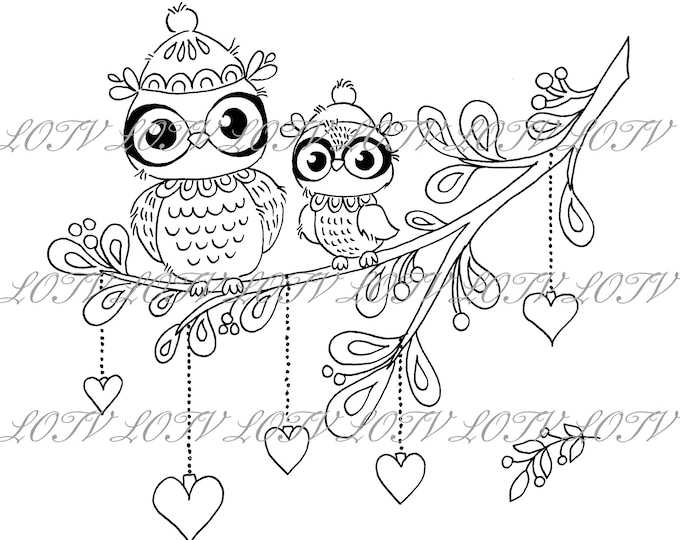 Lili of the Valley Digi Stamp - Folky Owls, JPEG, Christmas, Xmas, Noel, Festive, Snow, Digital