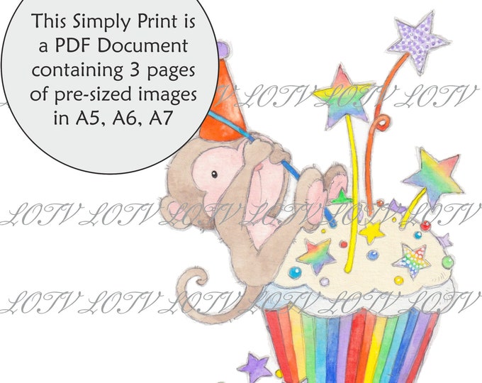 LOTV Full Colour Simply Print - AS - Cupcake Party Monkey, 3 Page PDF, Digital