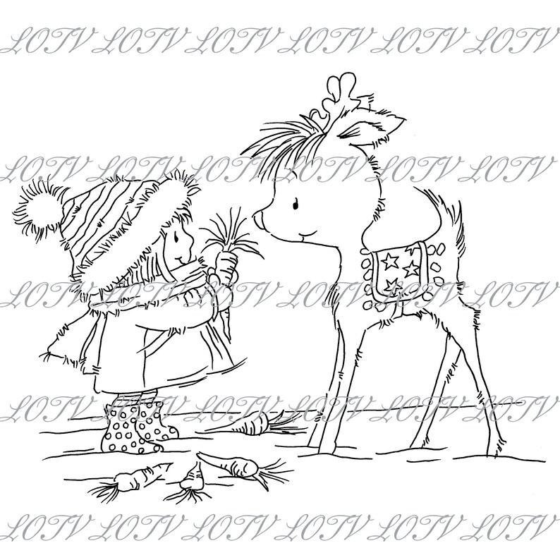 Lili of the Valley Digi Stamp  GC  Happy Reindeer JPEG image 0